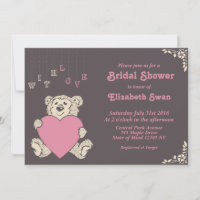 Pink Grey Teddy Bear Bridal Shower Invitation