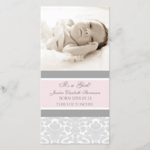Pink Grey Template New Baby Birth Announcement