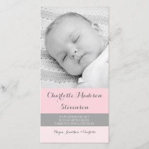 Pink Grey Thank You Baby Shower Photo Cards