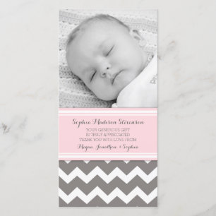Pink Grey Thank You Baby Shower Photo Cards