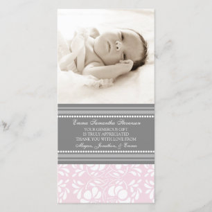 Pink Grey Thank You Baby Shower Photo Cards