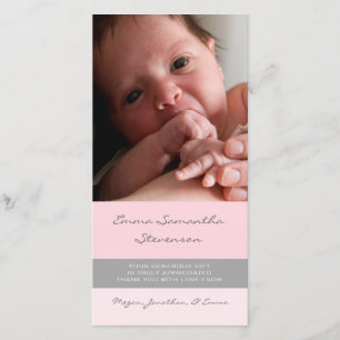 Pink Grey Thank You Baby Shower Photo Cards