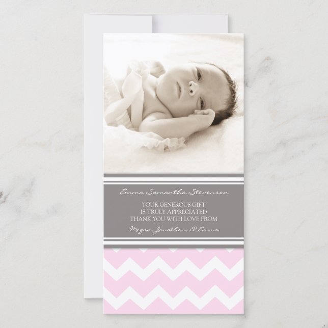 Pink Grey Thank You Baby Shower Photo Cards (Front)
