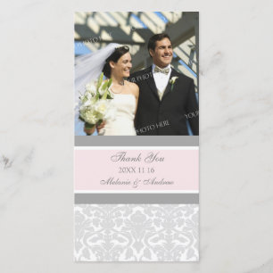 Pink Grey Thank You Wedding Photo Cards