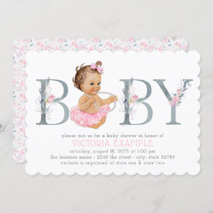 Pink Grey Tutu Baby Shower Invitations