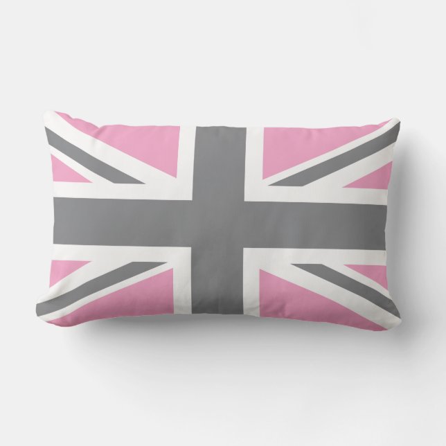 Pink Grey Union Jack British(UK) Flag Lumbar Cushion (Front)