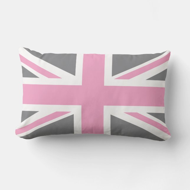Pink Grey Union Jack British(UK) Flag Lumbar Cushion (Front)