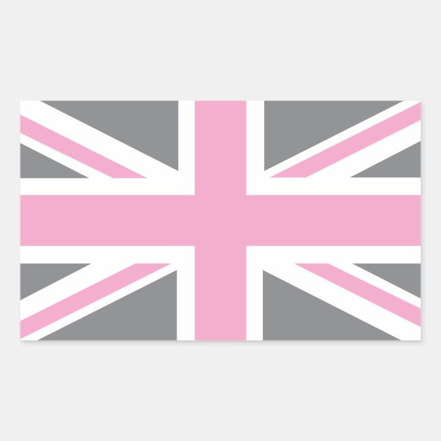 Pink Grey Union Jack British(UK) Flag Rectangular Sticker (Front)