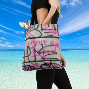 Pink & Grey Urban Graffiti Style Tote Bag