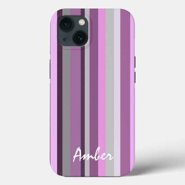 Pink Grey Vertical Striped Personalised Case-Mate iPhone Case (Back)