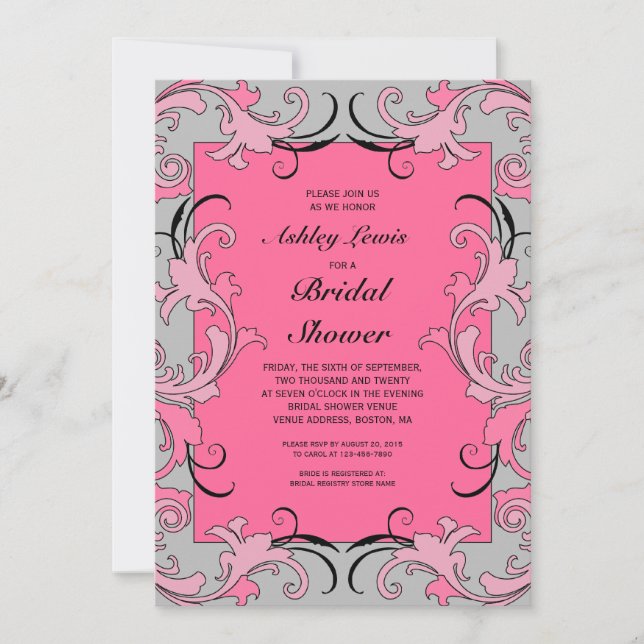 Pink Grey Victorian Bridal Shower Invitation (Front)
