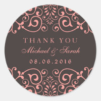 Pink Grey Victorian Floral Thank You Sticker