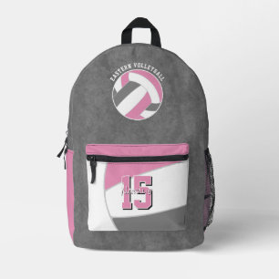 pink grey volleyball team colours team name printed backpack
