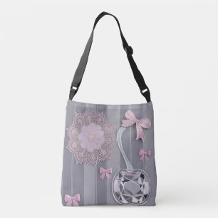 Pink & Grey wedding gift Crystal Grey AI art Crossbody Bag