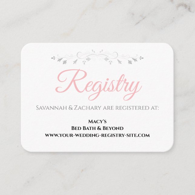 Pink & Grey Wedding Registry Enclosure Card (Front)