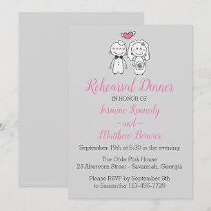 Pink & Grey Wedding Rehearsal Dinner Bride & Groom Invitation