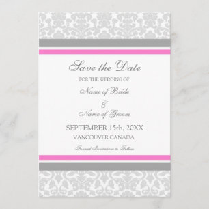 Pink Grey Wedding Save the Date Card