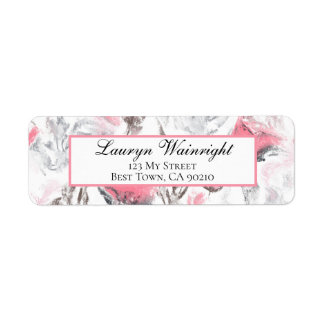Pink Grey White Abstract Floral Personalised Return Address Label