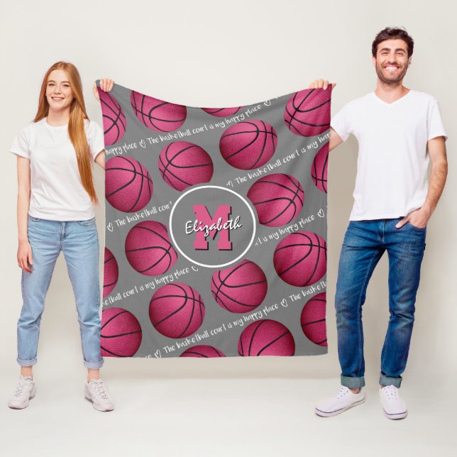 pink grey white basketball court my happy place fleece blanket (In Situ)