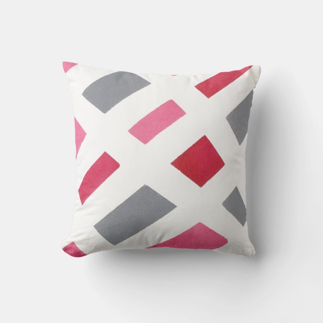 Pink Grey White Geometric Watercolor Cushion (Front)