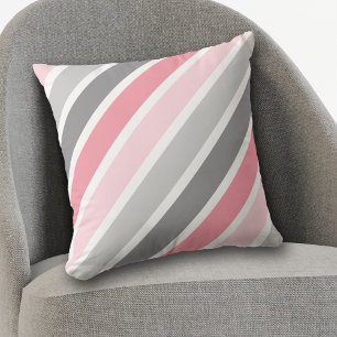 Pink Grey White Giant Stripe Cushion