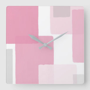 Pink Grey White Modern Minimalist Square Wall Clock