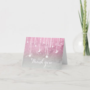 Pink Grey White Moon & Stars Celestial Thank You Card