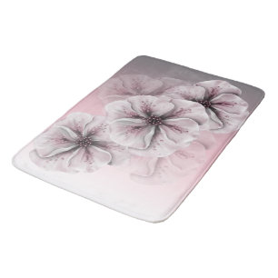Pink Grey White Ombre Floral Bath Mat