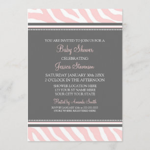 Pink Grey Zebra Custom Baby Shower Invitations