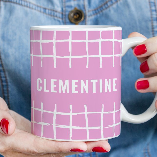 Pink grid 4 photo modern minimal simple coffee mug (Creator Uploaded)
