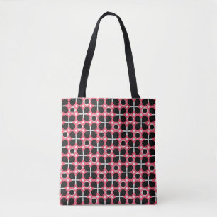 Pink Grid Flower Retro Pattern Tote Bag