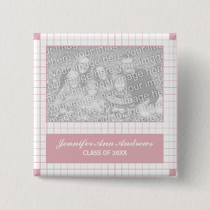 Pink Grid Photo 15 Cm Square Badge