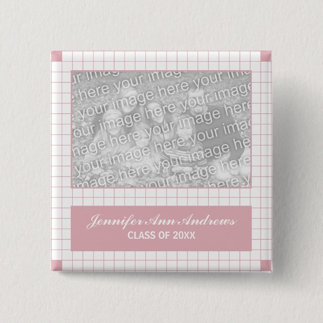Pink Grid Photo 15 Cm Square Badge (Front)