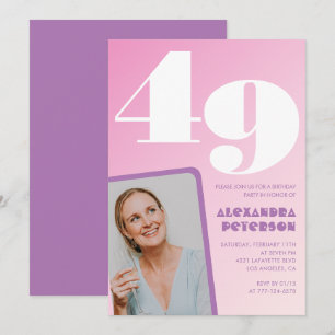 Pink Groovy 49th birthday invitations Retro Photo