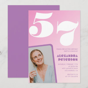 Pink Groovy 57th birthday invitations Retro Photo
