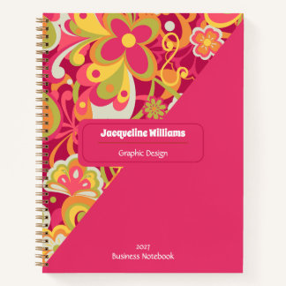 Pink Groovy 60s 70s Floral Swirls II Notebook