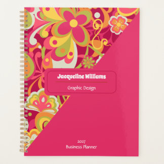 Pink Groovy 60s 70s Floral Swirls II Planner