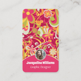 Pink Groovy 60s 70s Floral Swirls Vers II Business Card