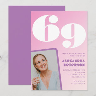 Pink Groovy 69th birthday invitations Retro Photo