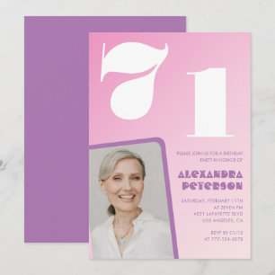 Pink Groovy 71st birthday invitations Retro Photo