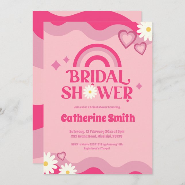 Pink Groovy Bridal Shower Invitation (Front/Back)
