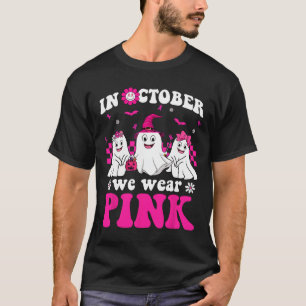 Pink Groovy Ghost Halloween Breast Cancer Awarenes T-Shirt