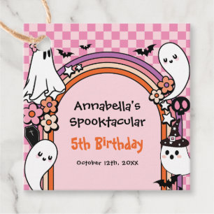 Pink Groovy Halloween Birthday Party Favour Tags