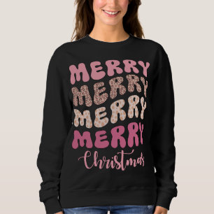 Pink Groovy Leopard Merry Merry Merry Christmas Sweatshirt