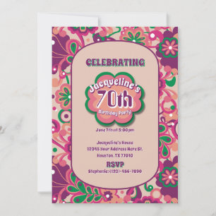 Pink Groovy Psychedelic 60s 70s Floral Birthday Invitation