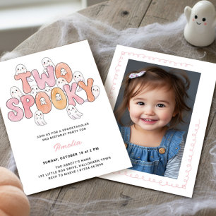 Pink Groovy Two Spooky 2nd Birthday Photo Ghost Invitation