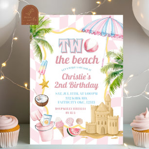 Pink Groovy Two the Beach 2nd Birthday Party Invitation
