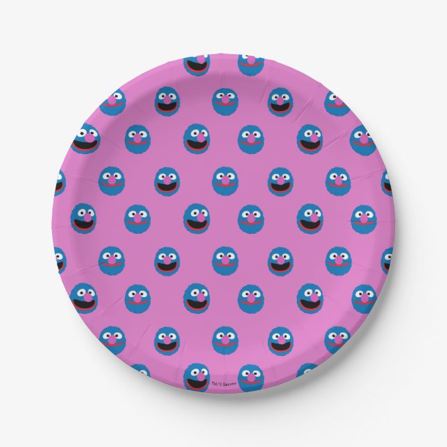 Pink Grover Face Pattern Paper Plate (Front)