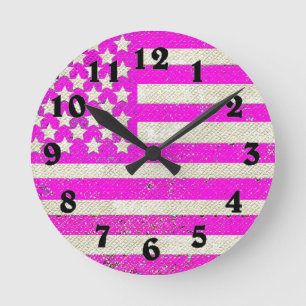 Pink grunge American flag clock