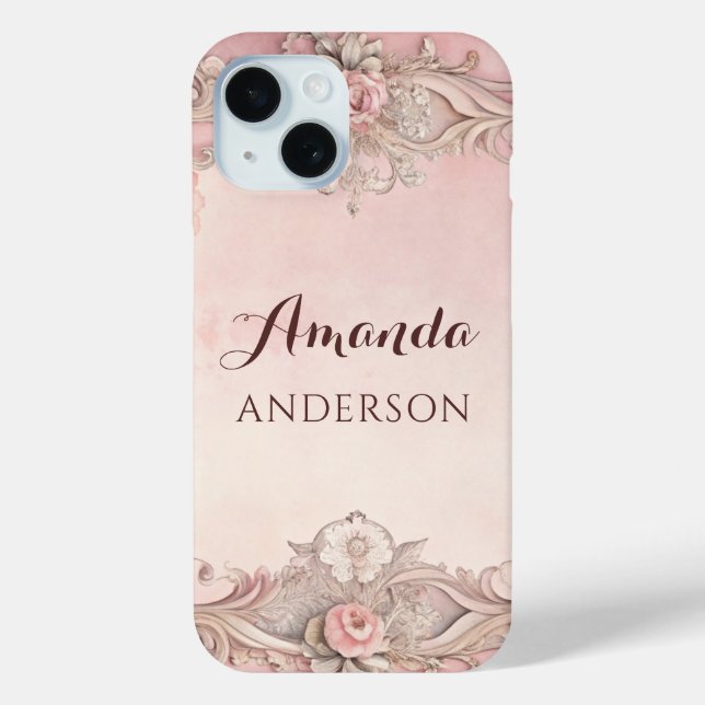 Pink Grunge Antique Frame Decoupage Case-Mate iPhone Case (Back)